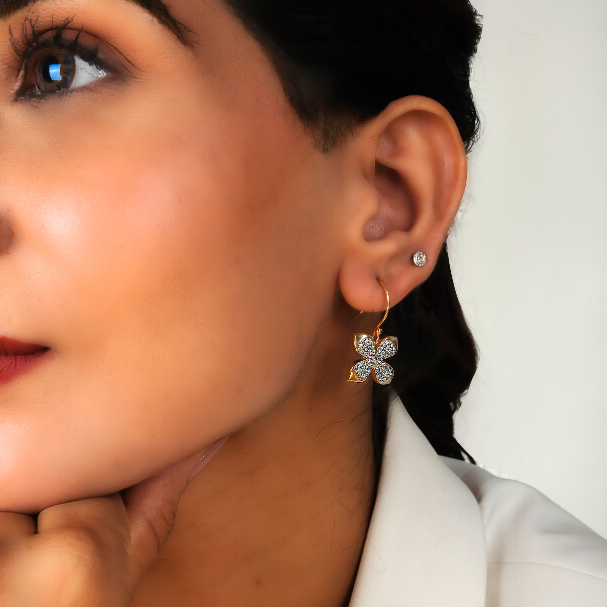 Trendy Four Leaf Flower Dangle Earrings, Hallmarked 925 Sterling Silver
